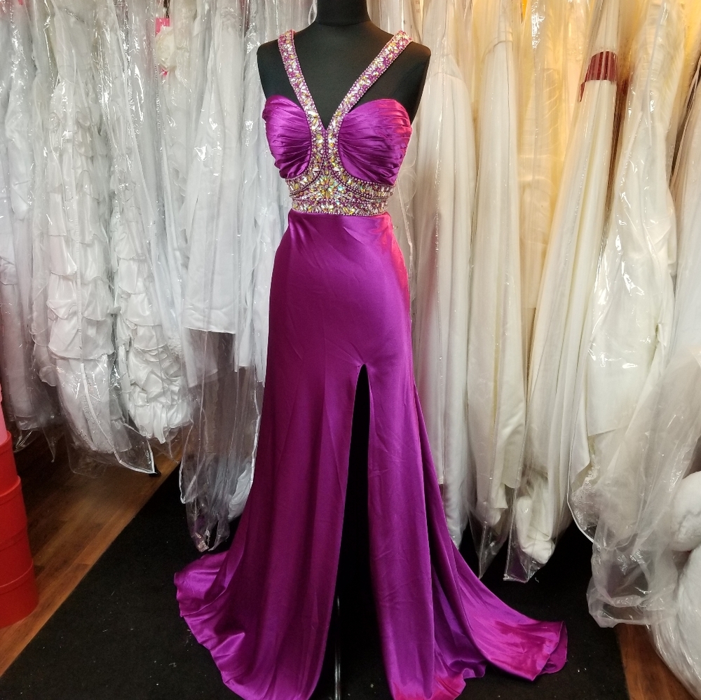 Purple Bejeweled Satin Dress